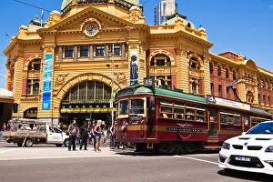 Tram Prints: The famous Flinders street railway station on Swanston st Melbourne Victoria Australia with crowds of people