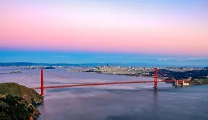 Bay Area Prints: Famous Golden Gate Bridge view from Marin Headlands at sunset, San Francisco