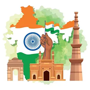Independence Day Prints: famous monuments of india in background for happy independence day
