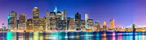 Famous view of New York City over the East River towards the financial district in the borough of Manhattan