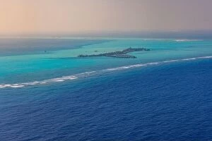 Images Dated 3rd February 2022: Fantastic aerial landscape, luxury tropical resort or hotel with water villas