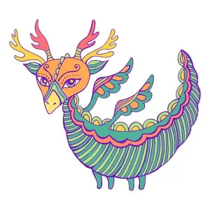 Wizard Prints: Fantastic colorful Dragon with wings, horns and tails