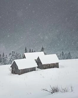 February Collection: Fantastic landscape with snowy mountains, trees and houses. Carpathian mountains, Ukraine, Europe
