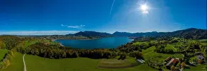 Idyillic Prints: Fantastic panoramic view over the bavarian lake Tegernsee in autumn with fall colors