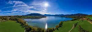 Idyillic Prints: Fantastic panoramic view over the bavarian lake Tegernsee in autumn with fall colors