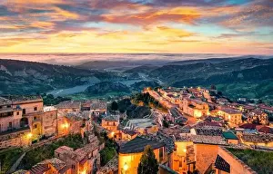 Fantastic red sky above Stilo town. Unbelievable spring scene of Apulia, Italy, Europe. Traveling concept background