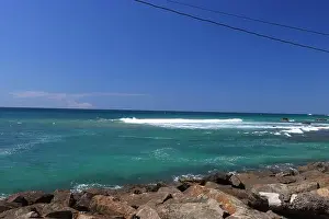 White Water Prints: Fantastic Rocky coast. Sea waves impact rocky on the beach