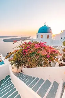 Fantastic sunset landscape of famous travel and vacation destination. Luxury summer adventure concept. Wonderful view of Oia village Santorini, Greece