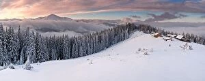 Images Dated 11th February 2013: Fantastic winter landscape with dramatic sky and snowy trees. Carpathians, Ukraine, Europe