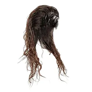 Curly Hair Prints: Fantasy long wet hair on isolated white background, 3D render, 3D illustration