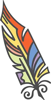 Plume Prints: Fantasy quill icon. Colorful ornate decorative feather