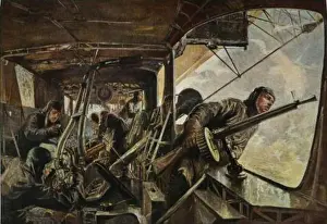 Engine Prints: Farbdruck (1917)'In der hinteren Maschinengondel eines Zeppelin-Luftschiffes während der Fahrt durch die