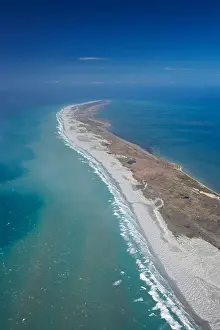 Sea Water Prints: Farewell Spit and Tasman Sea left Golden Bay right Nelson Region South Island New Zealand aerial