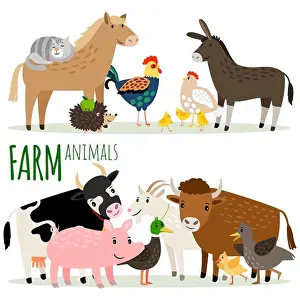 Donkey Prints: Farm animals cartoon characters vector groups isolated on white background
