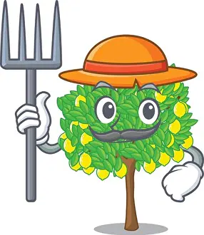 Gardener Prints: Farmer lemon tree in the cartoon shape