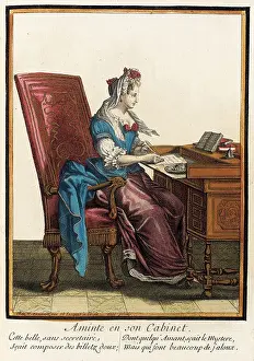 This fashion plate, titled Aminte en son Cabinet