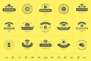 Hamburger Prints: Fast food logos set vector illustration good for pizzeria or burger shop