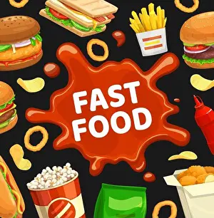 Fastfood Prints: Fast food poster, burgers fastfood menu and sandwiches