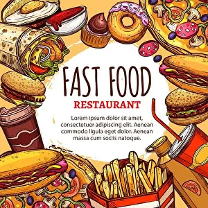 Ice Cream Prints: Fast food restaurant sketch poster or menu template design for burgers