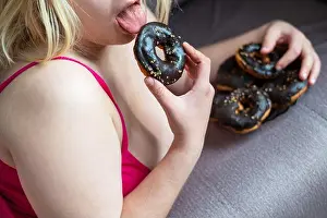 Decisions Prints: Fat blonde eats a chocolate donut