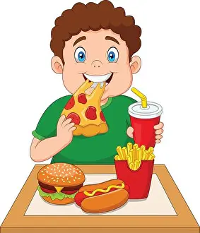Fastfood Prints: Fat boy eating junk food