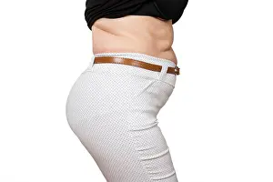 Pulling Prints: Fat mature woman. Overweight and obesity concept