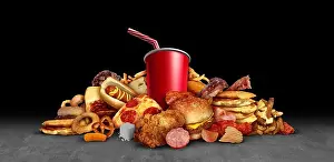 Sweetener Prints: Fattening junk food as fried foods hamburgers soft drinks leading to health risks as obesity
