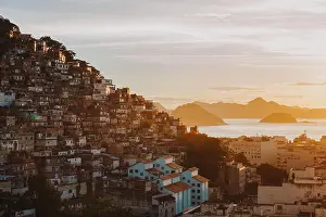 Calmness Prints: Favela Cantagalo and Ipanema beach, Rio de Janeiro, Brazil, during sunrise