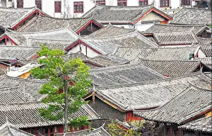 Features of traditional Chinese roofs at the old town of Lijiang city, Yunnan, China.