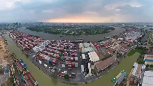 February 19, 2023: panoramic view of Cat Lai international port, Ho Chi Minh City, Vietnam