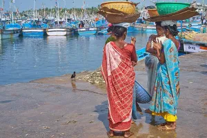 Baskets Prints: Female fish vendors purchasing fish at the Old Port