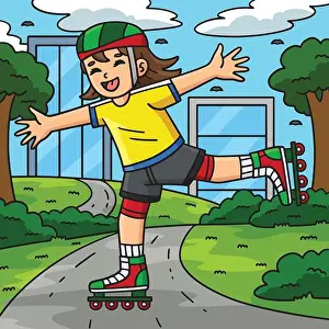 Filled Color Prints: Female Inline Skater Lifting One Foot Colored