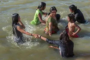 Female Pilgrims Bathing At Shipra River Ghats, Shahi Snaan (Royal Holy Dip), Ujjain Kumbh Mela 2016