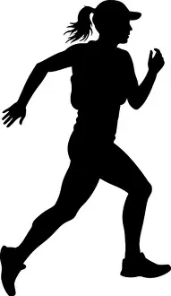 Sneakers Prints: Female runner sprints forward silhouette against white backdrop for fitness promotion