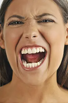Grimace Prints: Female young adult face, shouting
