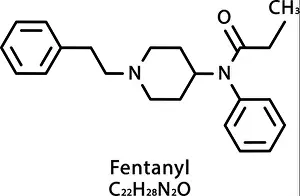 Hormone Prints: Fentanyl molecular structure. Fentanyl skeletal chemical formula