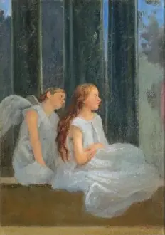 Genre Painting Prints: Ferenczy Károly, Két Angyal 1895 1895 by Karoly Ferenczy