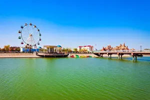 Ferris Wheel Prints: Ferris wheel at the Yoshlar Koli or Youth Lake or Molodezhnoye Ozero at the Amir Timur Park in the centre of Urgench