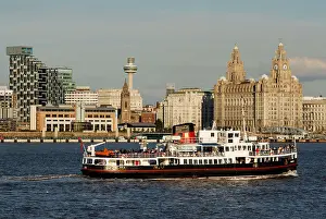 Ferries Prints: Ferry crossing the River Mersey in front of Pier Head