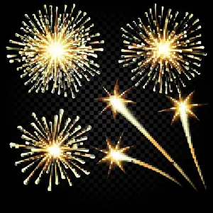 Bang Prints: Festive golden firework salute burst on transparent checkered Background. illustration