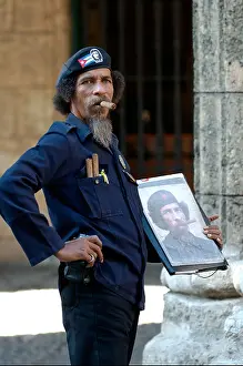 Tobacco Prints: Fidel Castro lookalike Plaza de Armas Havana Cuba