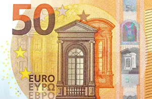 Mirroring Prints: fifty euro bank note close up detail, european currency