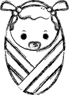 Diaper Prints: figure baby girl with pacifier and hairstyle