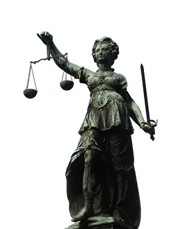 Frankfurt Prints: Figure of Justice Fountain of Justice Quarter of Roemerberg City of Frankfurt County of Hesse Germany