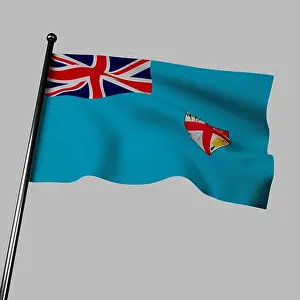 Flagpole Prints: Fiji flag on gray background, light blue with Union Jack in top left