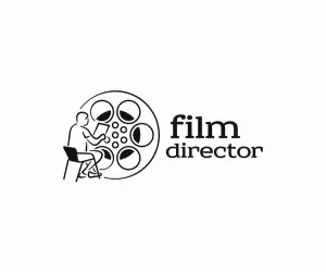 Reel Prints: Film director sits on an chair and works on making a film logo design