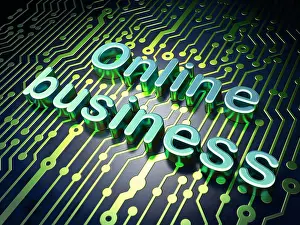 Finance concept: circuit board with word Online Business, 3d render