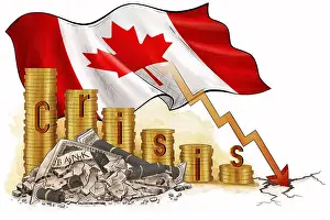 Bankruptcy Prints: Financial crash in Canada. global economic crisis