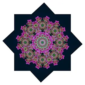 Repetitive Prints: Fine art floral decorative and geometrical color pattern / mandala made from macros of red green tulips