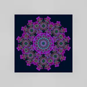 Repetitive Prints: Fine art floral decorative and geometrical color pattern / mandala made from macros of red green tulips on blue